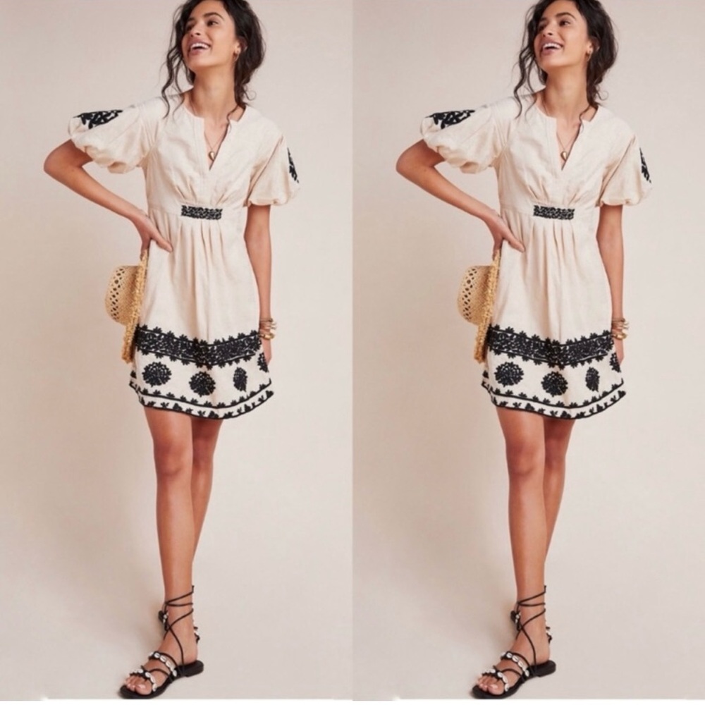 Anthropologie Cream and Black Mini Dress